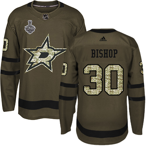 Men Adidas Dallas Stars #30 Ben Bishop Green Salute to Service 2020 Stanley Cup Final Stitched NHL Jersey->dallas stars->NHL Jersey